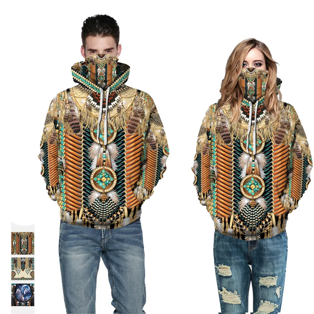 

Indian Style Cosplay Hoodies Men Feather 3D Print Hooded Sweatshirt Plus Size Totem Printed Tracksuit Men Women Pullovers