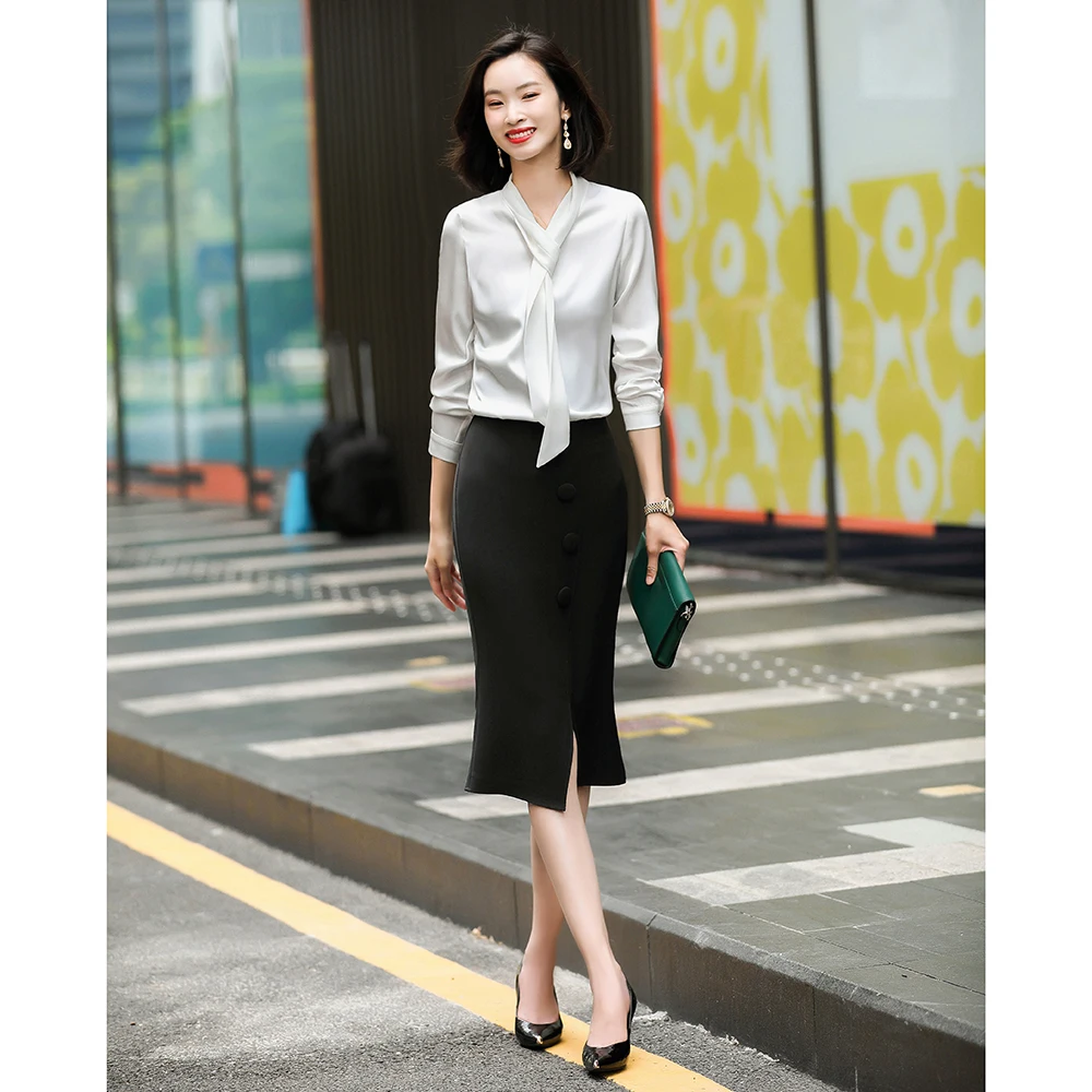 

2020 New Autumn Elegant Solid White Red Female Blouse Long Sleeve Office Lady Shirt Formal Tops Plus Size Clothing For Women