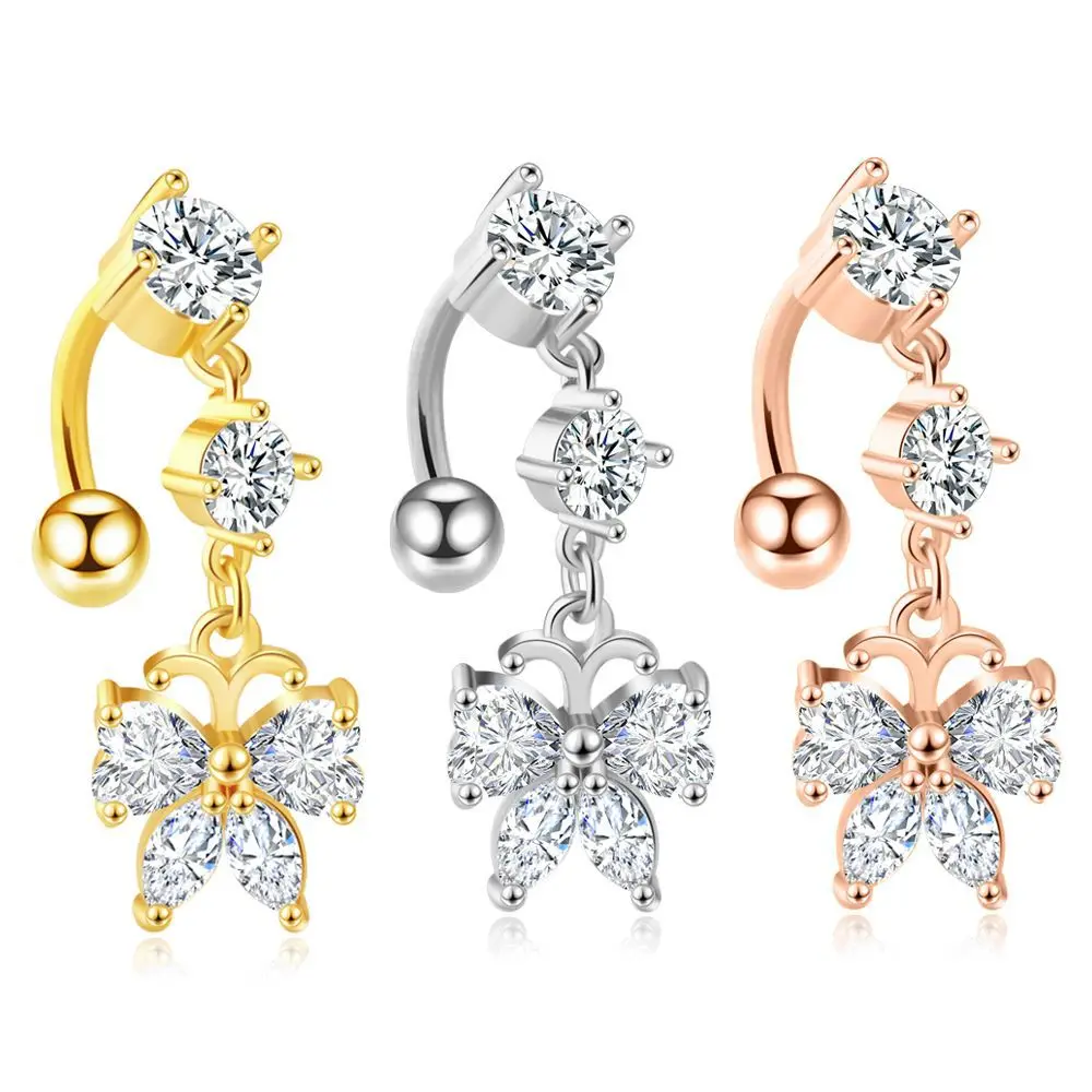 

Navel Piercing Ring Zircon Butterfly Shape Reverse Belly Button Ring Piercing Jewelry Umbilical Piercing Ring For Woman