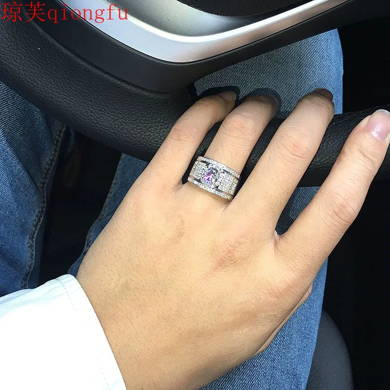

Korean version plated 24k platinum Moissanite ring men's ring Korean style cool thing body jewelry luxury jewelry 2021