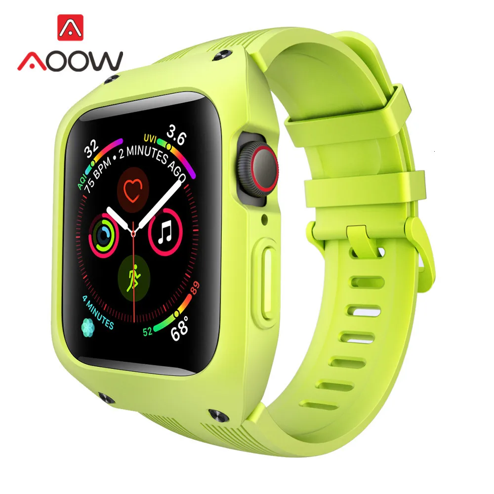 Силиконовый ремешок для часов с чехол для iWatch Apple Watch Series 4 44 мм Собранный защитный чехол для браслета
