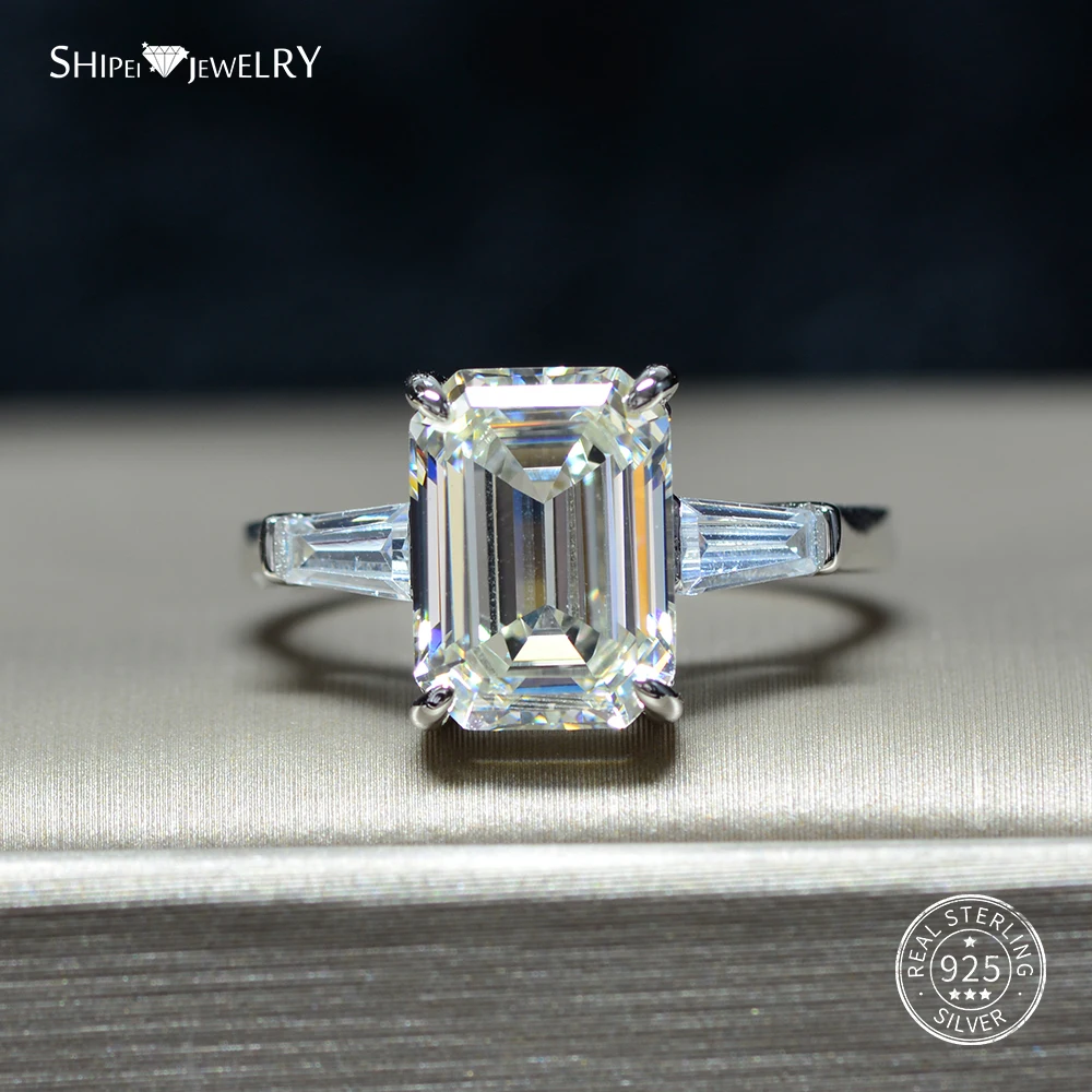 

Shipei Emerald Cut Coctail Ring 100% 925 Sterling Silver White Sapphire Ring for Women Wedding Engagement Anniversary Gift
