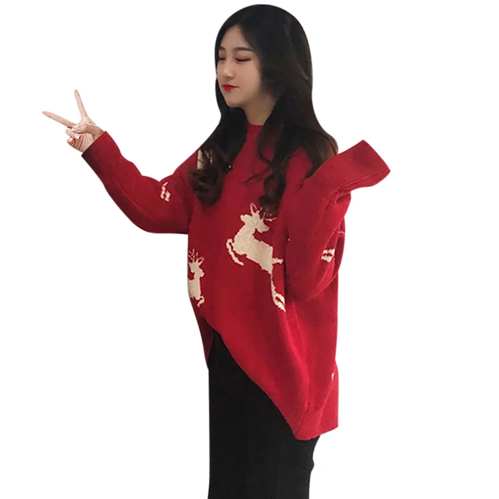 Christmas Women Sweater Santa Claus Reindeer Printed O-neck Long Sleeve Women Pullovers Winter Jumpers Knitwear Sweater