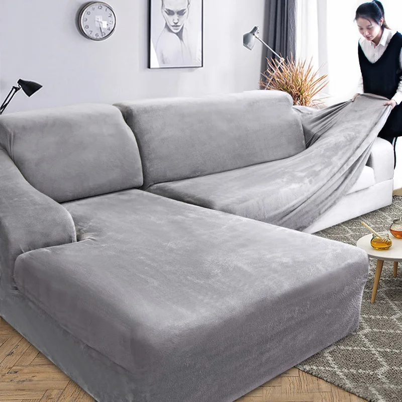 

Бархатный плюшевый L-образный чехол для дивана, эластичное покрытие для мебели в гостиной, эластичное покрытие для кушетки