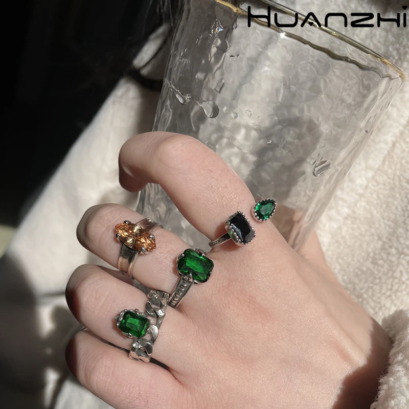 HUANZHI 2020 новые винтажные зеленые прозрачные стразы прямоугольник овальная цепи