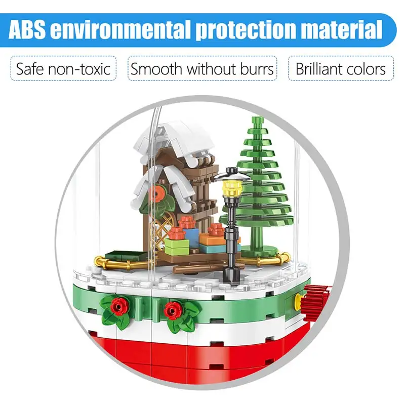 

Merry Christmas Theme Santa Claus Building Blocks DIY Xmas Rotating LED Glowing Hut Bricks Gift Toys for Children