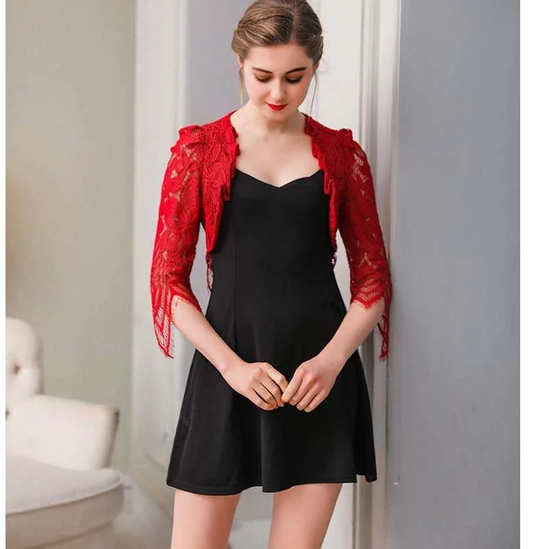 

Female 2021 Summer Ladies Tops Fashion Women's Clothing Wild Perspective Small Shawl Lace Shirts Short Cardigan Thin Top Y68