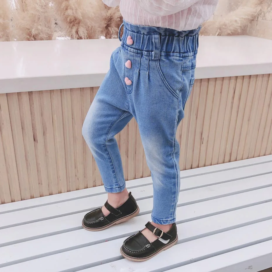 Джинсы для малышей с высокой талией девочек Повседневный стиль Однотонные