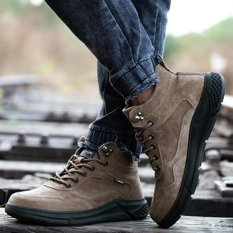 

FJ29 Male Sneakers Autumn Safety Shoes Work Boot Pigskin Lace-Up Steel Toe Anti-Smash Kevlar Stab Resistance Indestructible Shoe