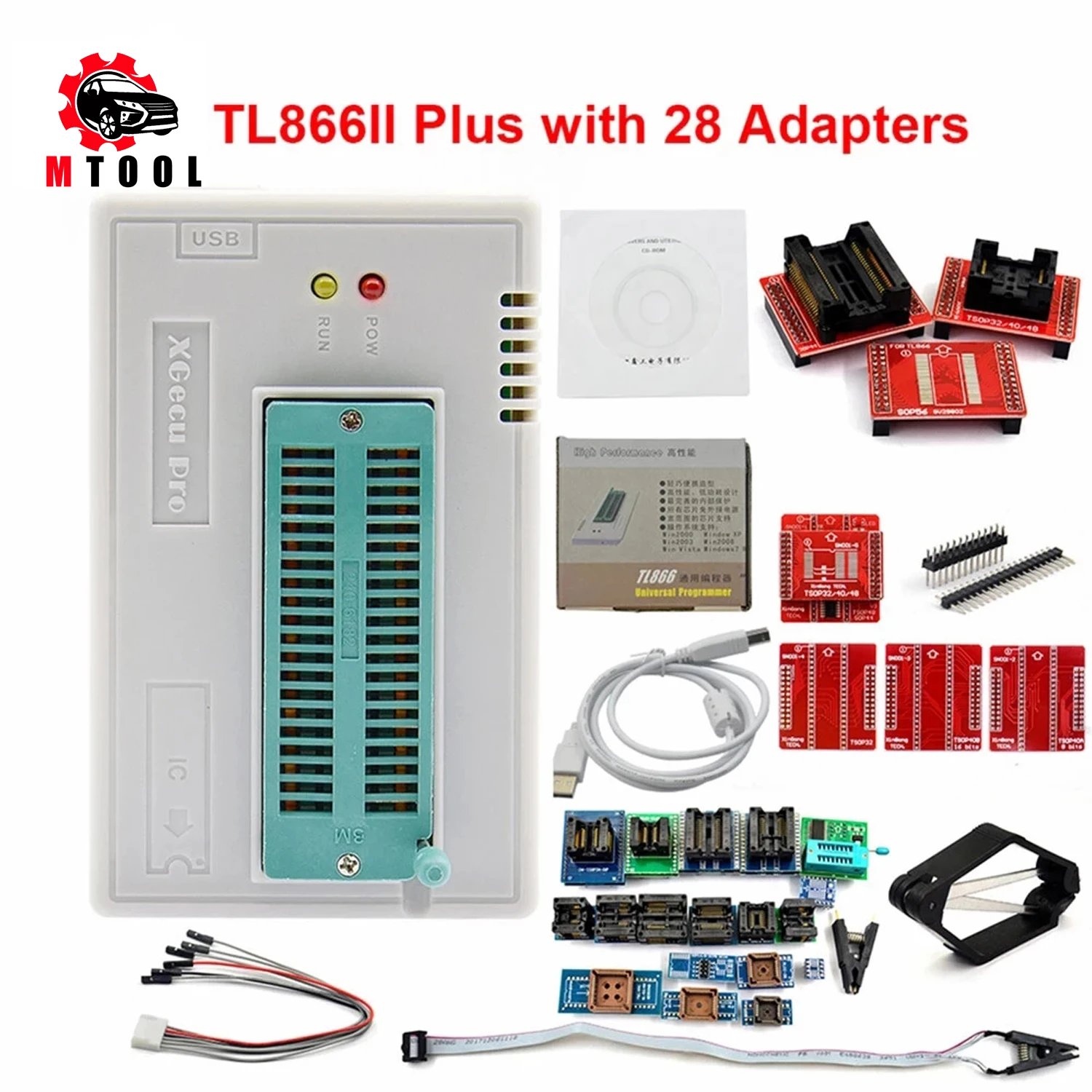 

Original V9.16 TL866II Plus TL866 Universal Programmer+Full Adapters+SOP8 IC Clip High speed Flash EPROM Programmer