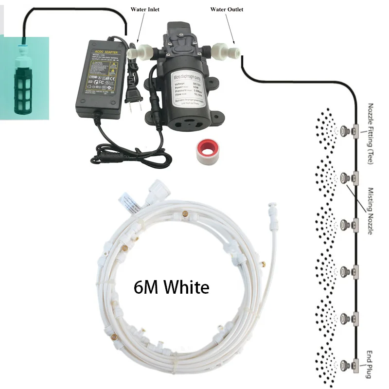 White 6M Kit 6 м-18 м садовая система водяного тумана система охлаждения водяного тумана распылитель для орошения запотевание для зеленых цветов - Цвет: White 6M Kit