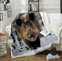 wild boar on snow blanket 3d print throw blanket on sofa bed chair fleece sherpa blanket bedspread thin quilt for adult kids