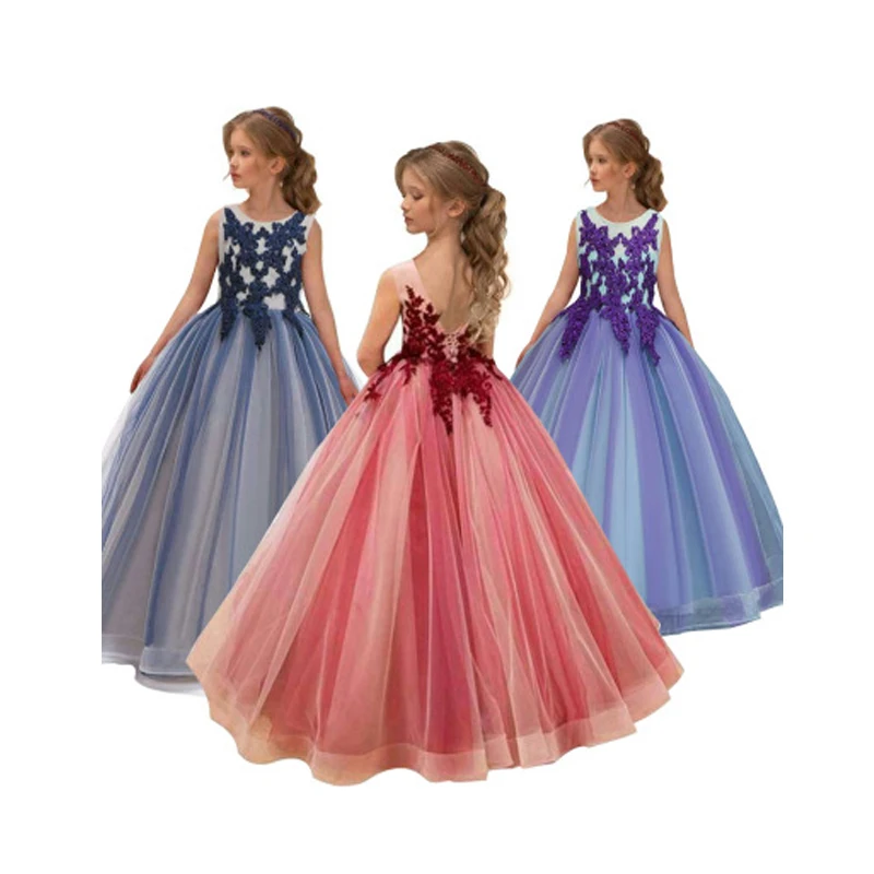 Кружевное вечерние нее платье для девочек-подростков с вышивкой и бантом Длинная