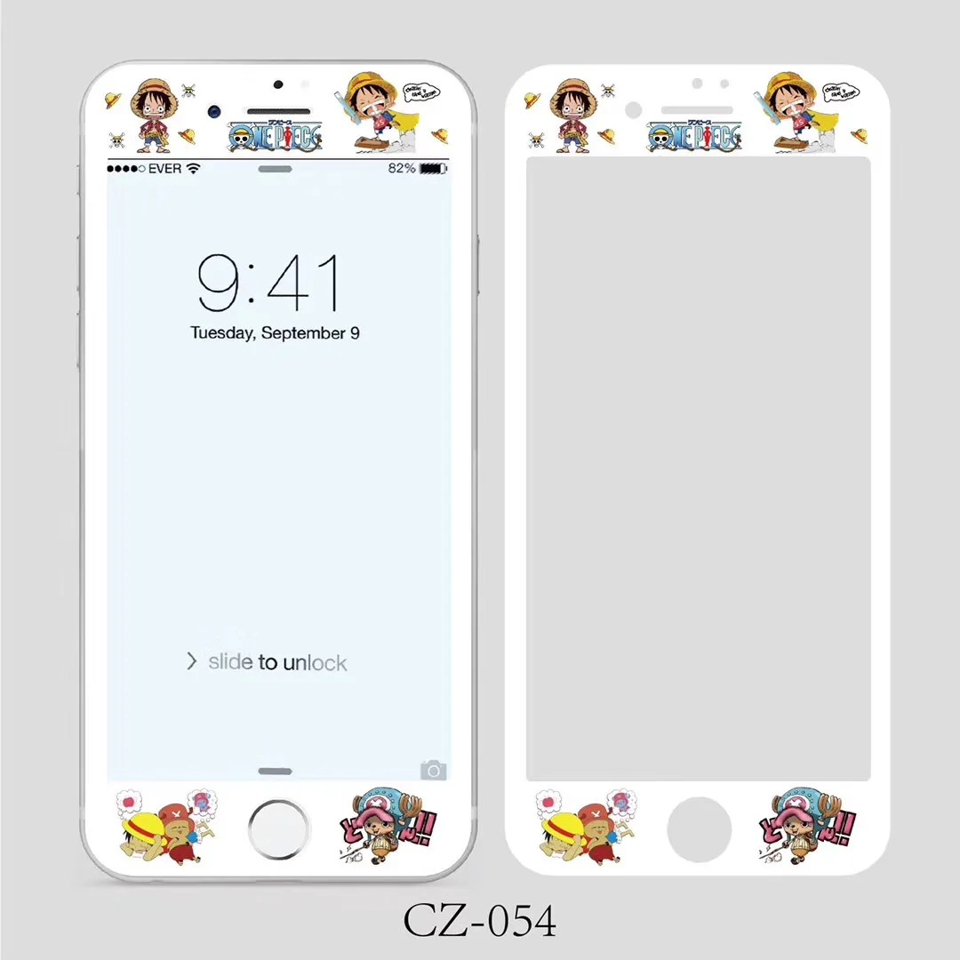 Полноразмерное защитное закаленное стекло с аниме мотивом Луффи для iPhone 6 6S 7 8 plus