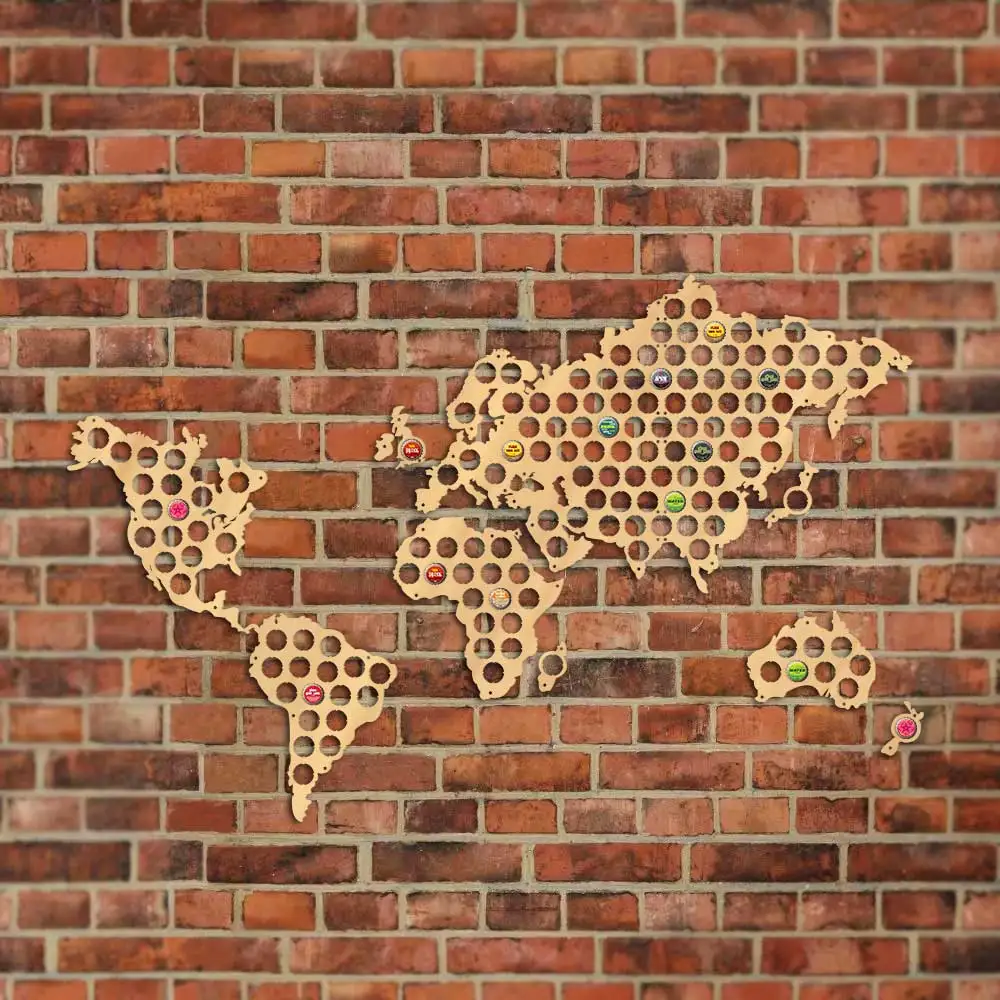 Деревянная Карта мира бутылка пивная Крышка карта Настенный декор сборщик для