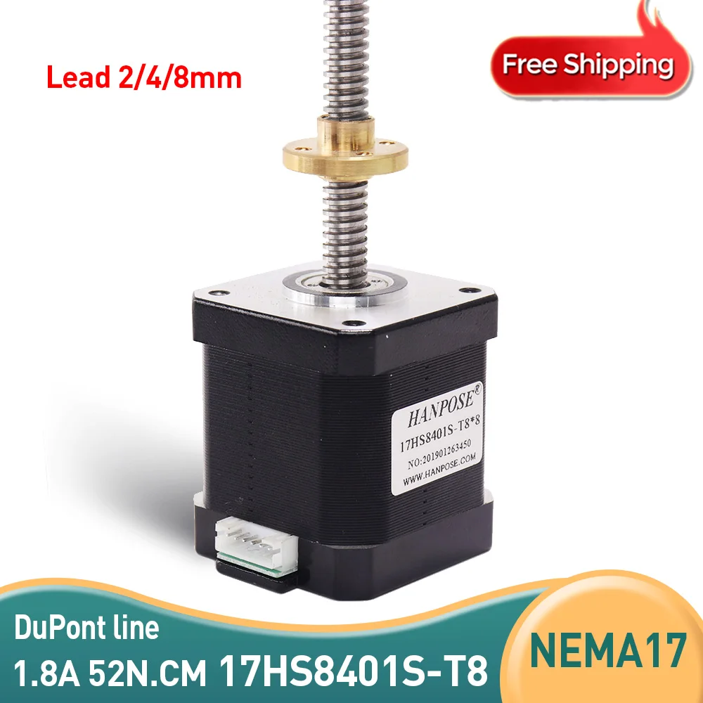 

Шаговый двигатель nema 17HS8401S-T8 ходовой винт 2/4/8 мм 310 мм фрезерный гравировальный станок с ЧПУ для 42-двигателя 3D-принтера