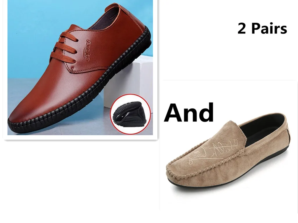style 21 Большие размеры 39-44; мягкие удобные мужские лоферы для отдыха; парусиновая Классическая обувь на плоской подошве для вождения; лаконичные туфли без застежки в стиле ретро; 2 пары - Цвет: style 21