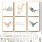 Настенная картина в скандинавском стиле с изображением дельфина Кита, океана, животных, детской комнаты, настенные картины, милый Декор для детской комнаты