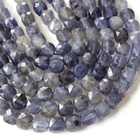 natural iolite stones hand cut square beads lolite perle purple charm gemstone for jewelry making needlework bricolage necklace