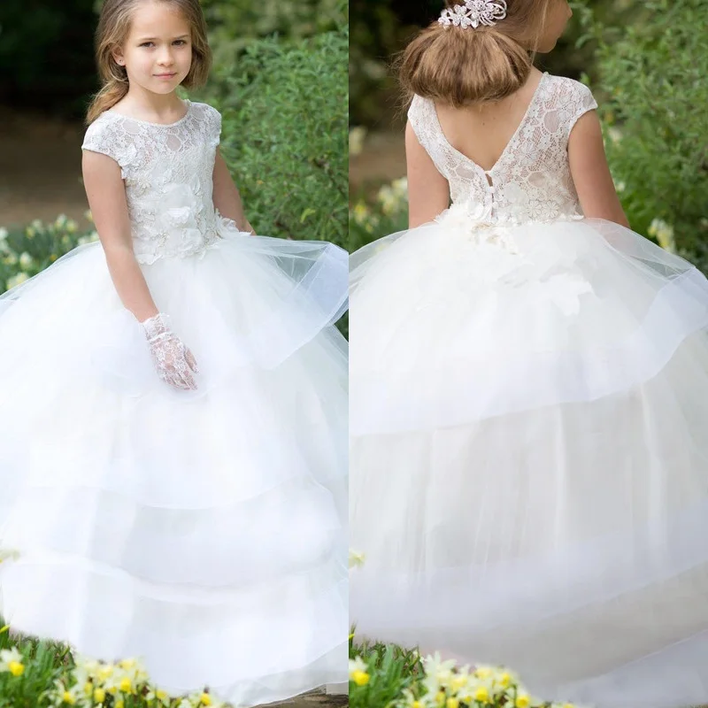 Kids White Wedding Flower Girl Dress 