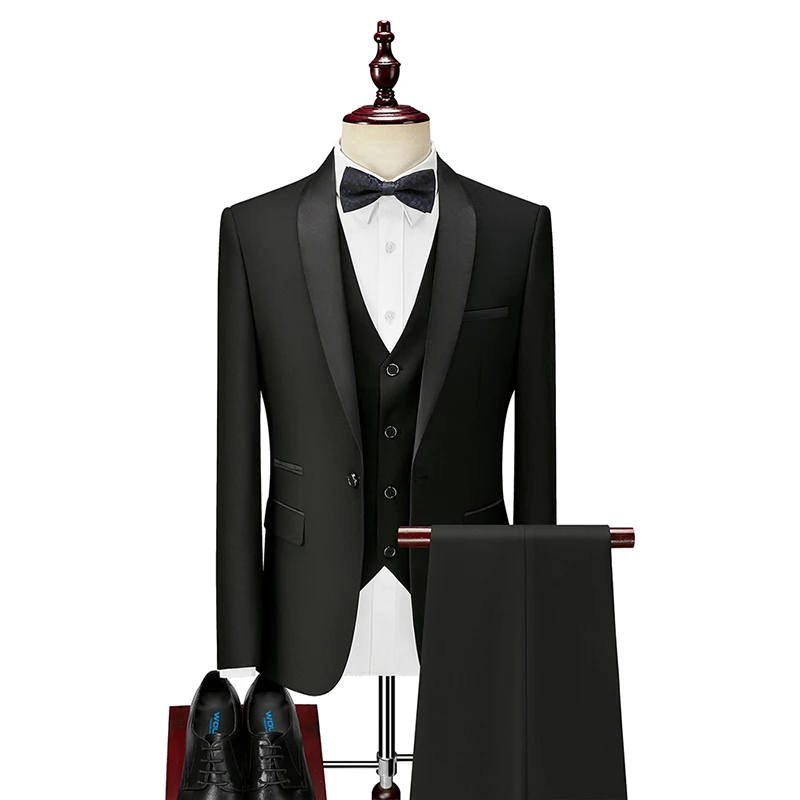 

FAKUNTN Slim Fit Business Men Tuxedos Party Groom Wedding Suits Prom Ball Banquet Marriage Evening Dinner Costume 3 Pieces Shawl