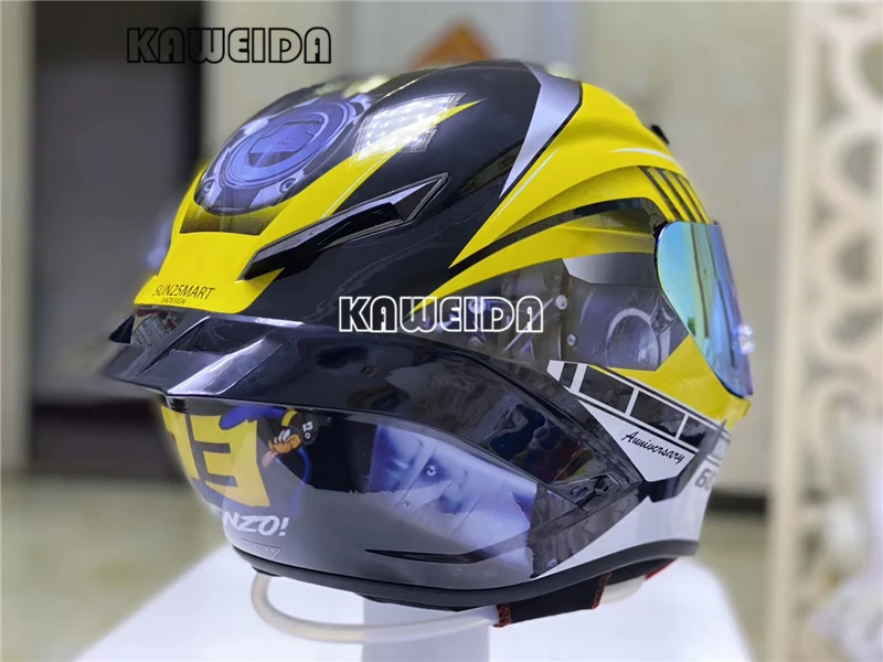 

Full Face Motorcycle Helmet 60th Anniversary Fiber Glass Motorcycle Racing Helmet with Big Tail Spoiler