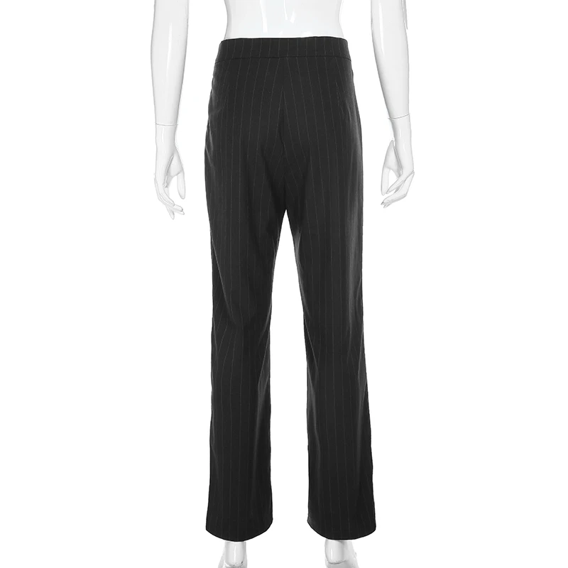 

Mazefeng Black Striped High Waist Pants Women Streetwear Casual Pockets Long Trousers Fashion 2019 Straight Ladies Pants New
