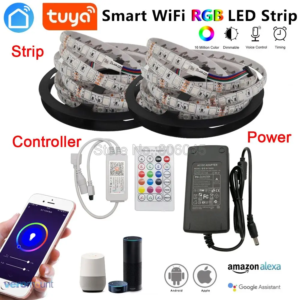 5 м 10 5050 RGB светодиодная лента Набор Гибкая + Tuya Smartlife Wifi управление ler Alexa Google Home
