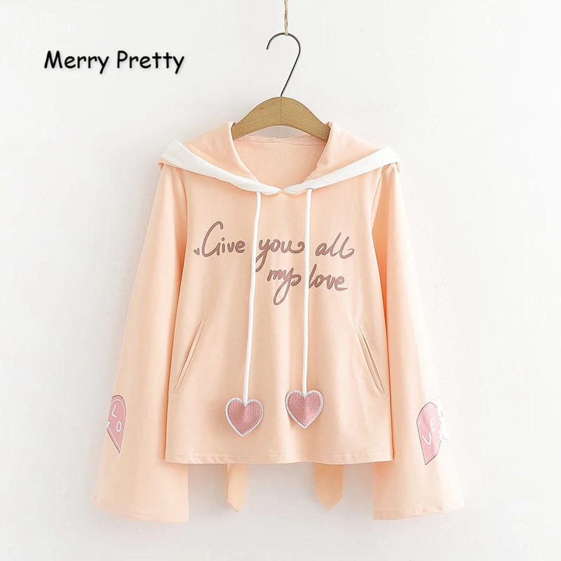 Merry Pretty женские розовые толстовки с капюшоном и буквенным принтом зимние милые стильные толстовки с длинным рукавом женские пуловеры Harajuku