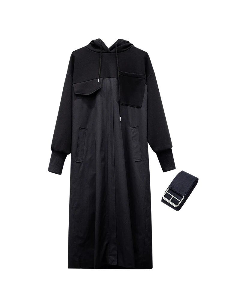 

Chicsky Casual Hooded Sweater Skirt Fried Street Design Contrasting Color Royal Sister Style Autumn and Winter Dress Women