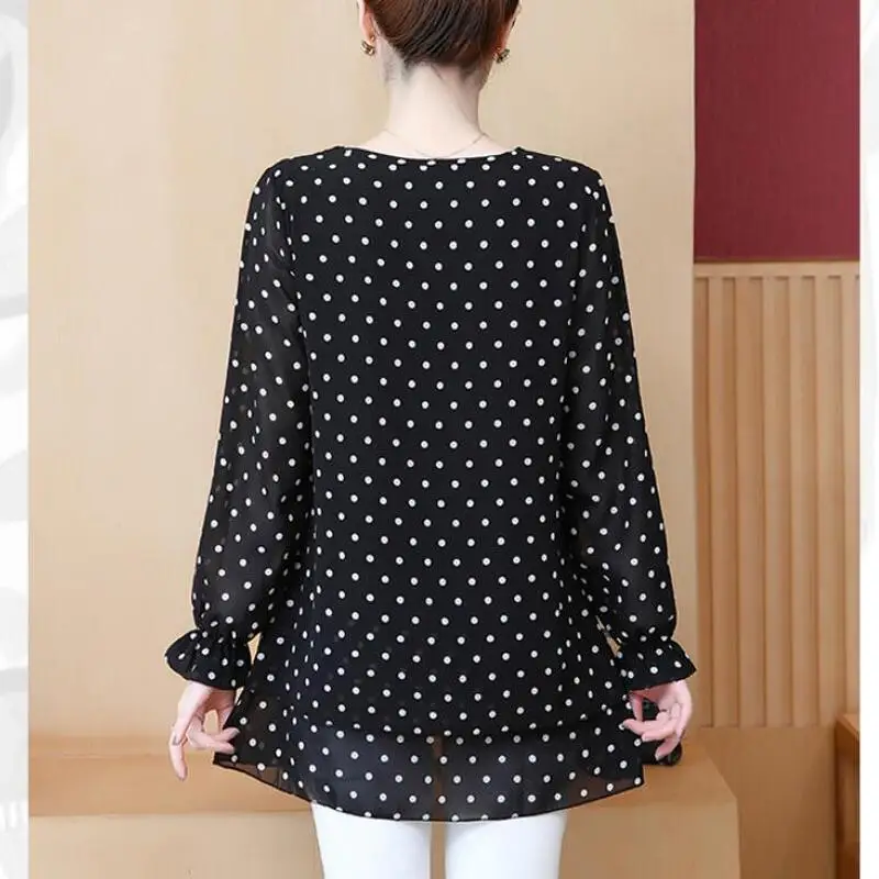 

Fashion Polka Dot Print Chiffon Blouse Women Shirts Long Sleeve Korean Womens Tops and Blouses Plus Size Loose Camisas Mujer