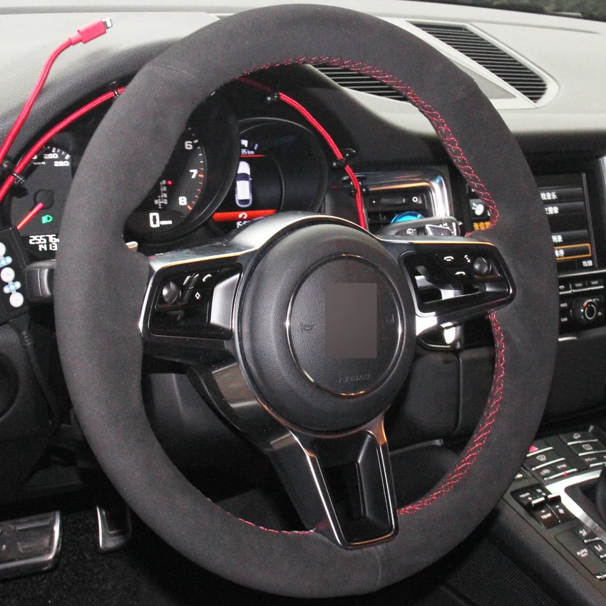 Черная замша DIY ручной работы чехол рулевого колеса автомобиля для Porsche Macan Panamera