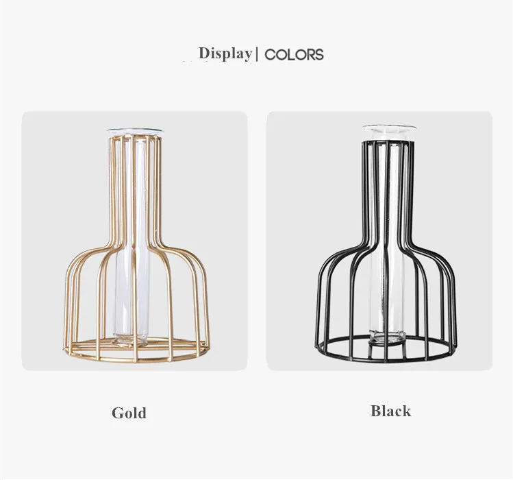 Black Lines Minimalist Abstract Iron Vase Geometric Hydroponic Vase Rack Home Decor Vase Abstract Glass Terrarium Gold Vase