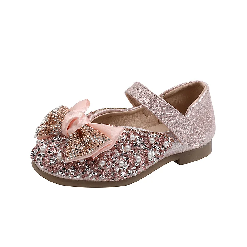 Zapatos planos con lazo para ni&ntilde;a, zapatillas de princesa con diamantes de imitaci&oacute;n, para playa, para actuaciones, para fiesta, Chic, 2022-1