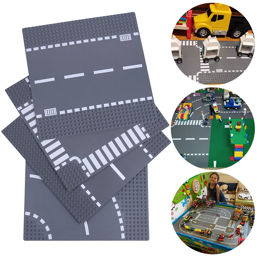 1PC City Road Street Building Blocks Base Plates Road Plate Straight Crossroad Curve Block Toys Base Plates Toys For Kids Gift