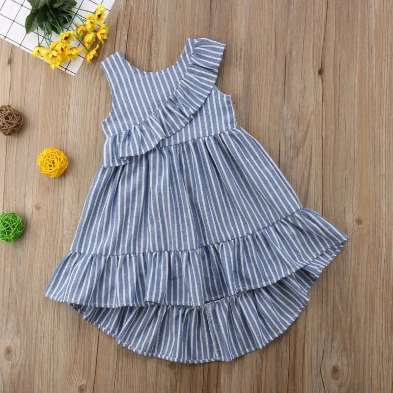 Летнее платье принцессы в полоску для маленьких девочек Праздничное