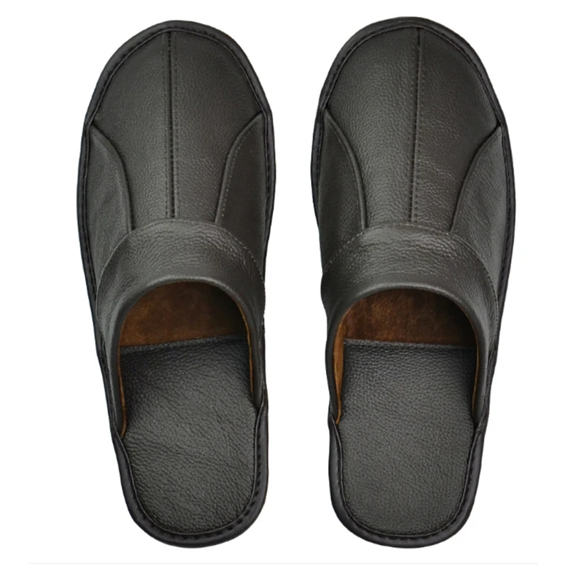 

Genuine Cow Leather slippers couple indoor non-slip men women home fashion casual single shoes TPR soft soles spring summer
