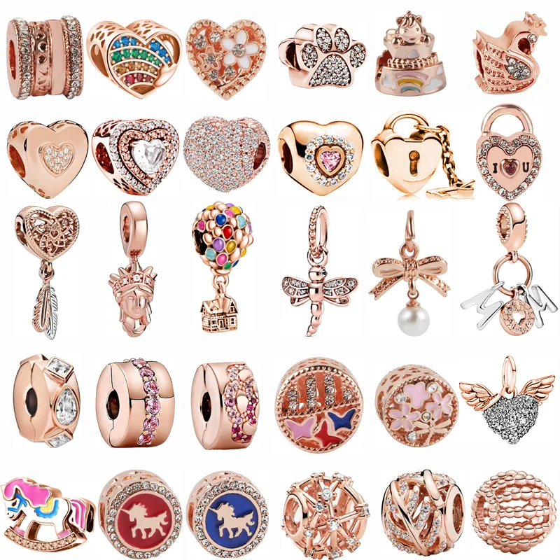 

45 Types Flower Balloon Heart Coffee Cup dragonfly Beads Fit Original Pandora Charms Bracelet DIY Rose Gold Fashion Jewelry Girl