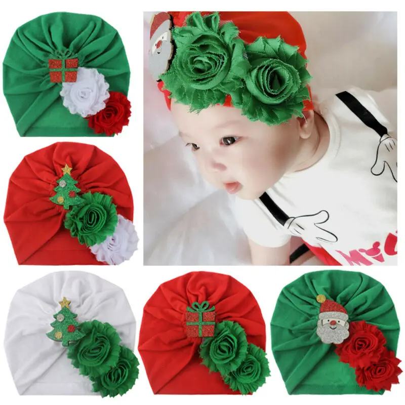 

Free Shipping Xmas Headwear Caps Baby Kids Flower Bonding Cartoon Christmas Tree Gift Hats 0-4year baby kid Christmas hats caps