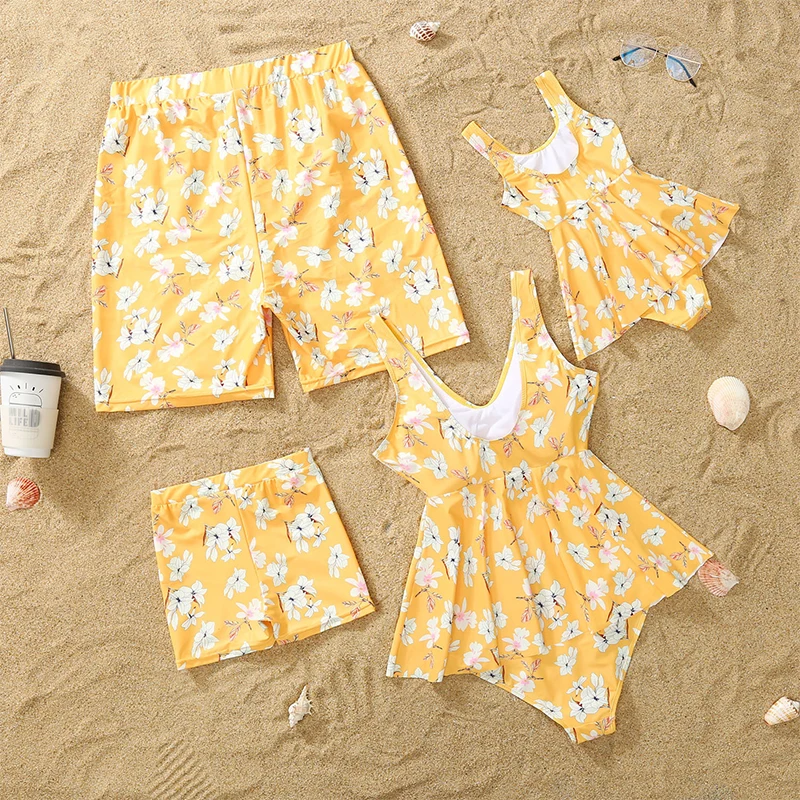 Семейный костюм для плавания цельный купальный мамы и дочки детский пляжный