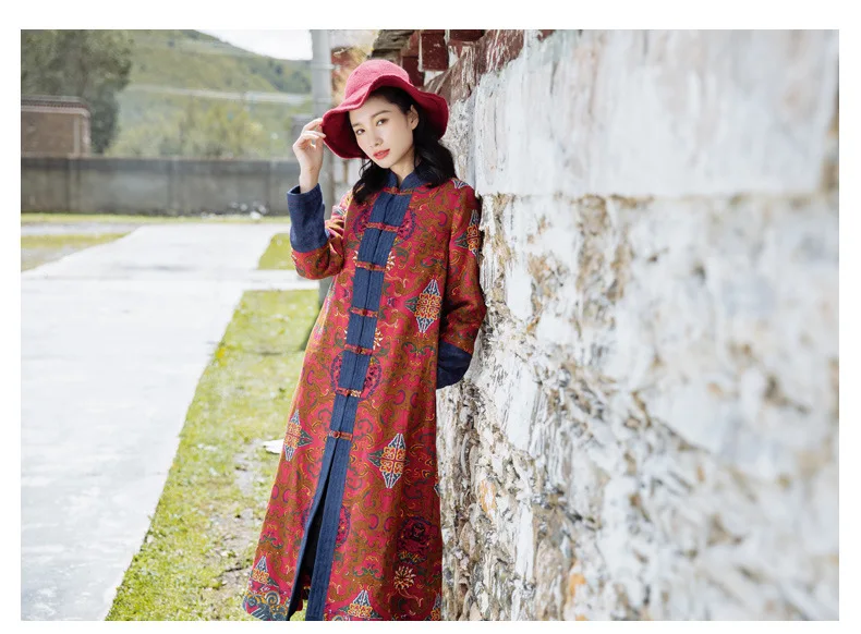 Autumn and winter Tibetan style women's clothing retro Chinese style Tang style coat Chinese style long loose windbreaker