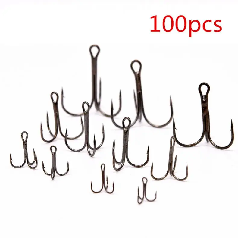 

100PCS /lot Fish Hooks High Carbon Steel Treble Hooks Fishing Tackle 10# 12# Optional Fishing hooks