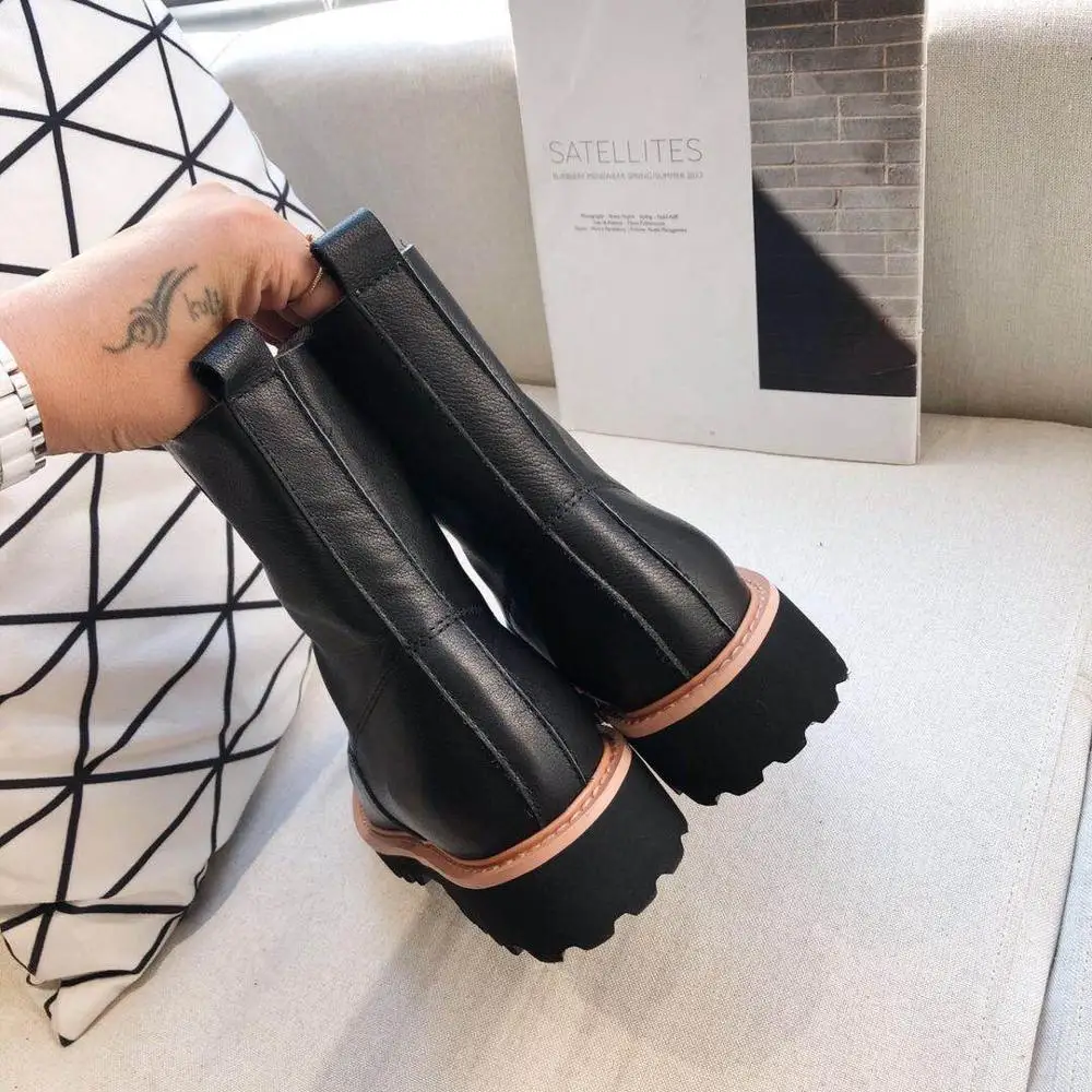 2020 молния Женские ботильоны из натуральной кожи обувь на толстой подошве с