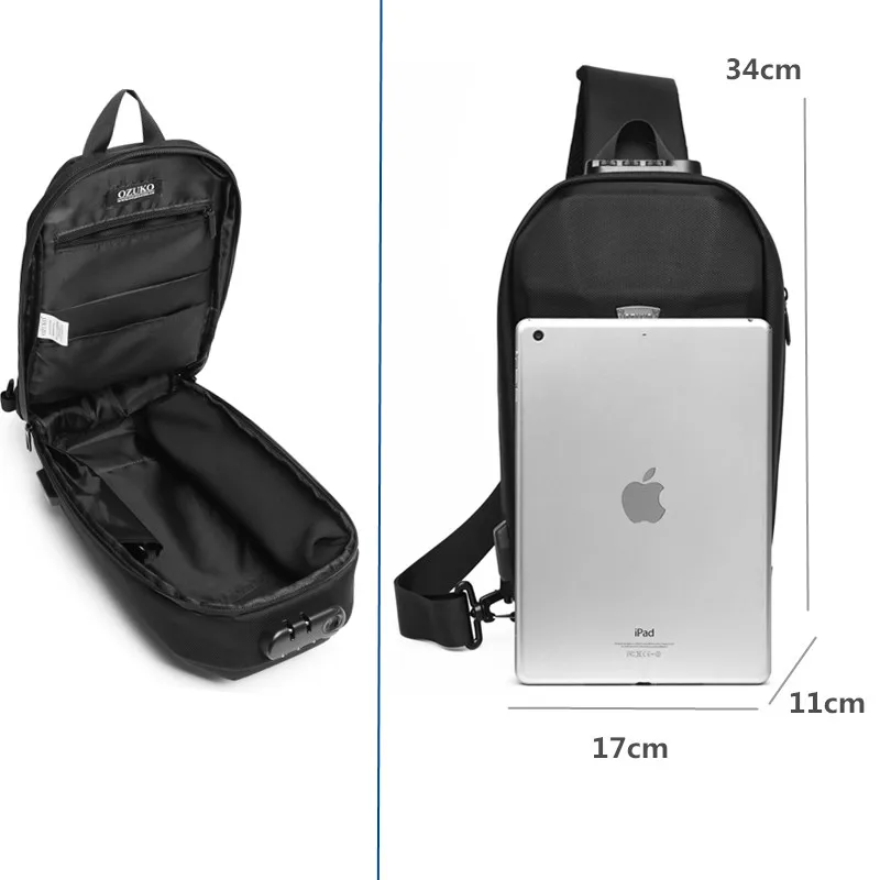 

OZUKO Newest Men Crossbody Bag Multifunction Anti-theft Shoulder Bags Male Waterproof USB Charge Short Trip Messenger Chest Bag