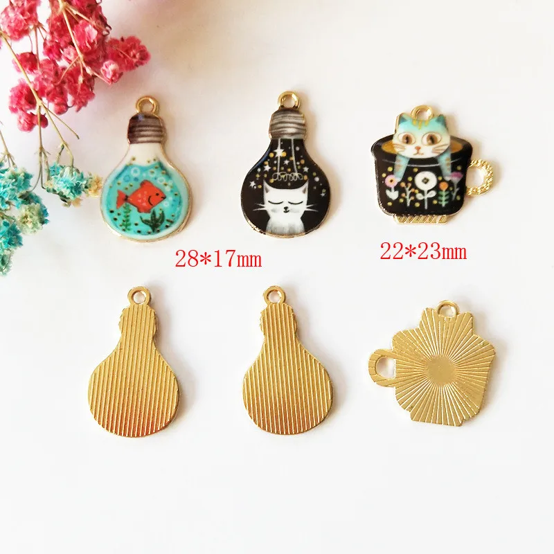 

YEYULIN 10Pcs/pack Light Bulb Cat Cup Enamel Charms Jewelry Earring Bracelets Diy Pendant Jewelry Making