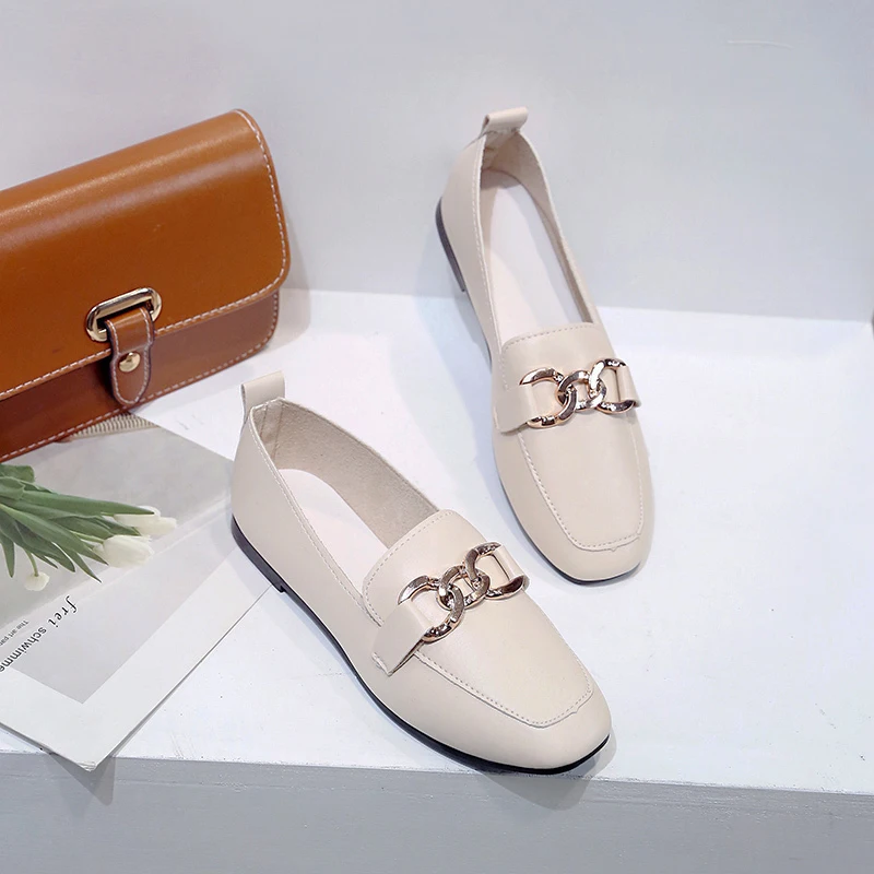 

Women Flat Shoes British Style 2021 Loafers Shoes Fashion Chain Decoration Casual Office Shoes Flats Women Elegant Oxford Shoes