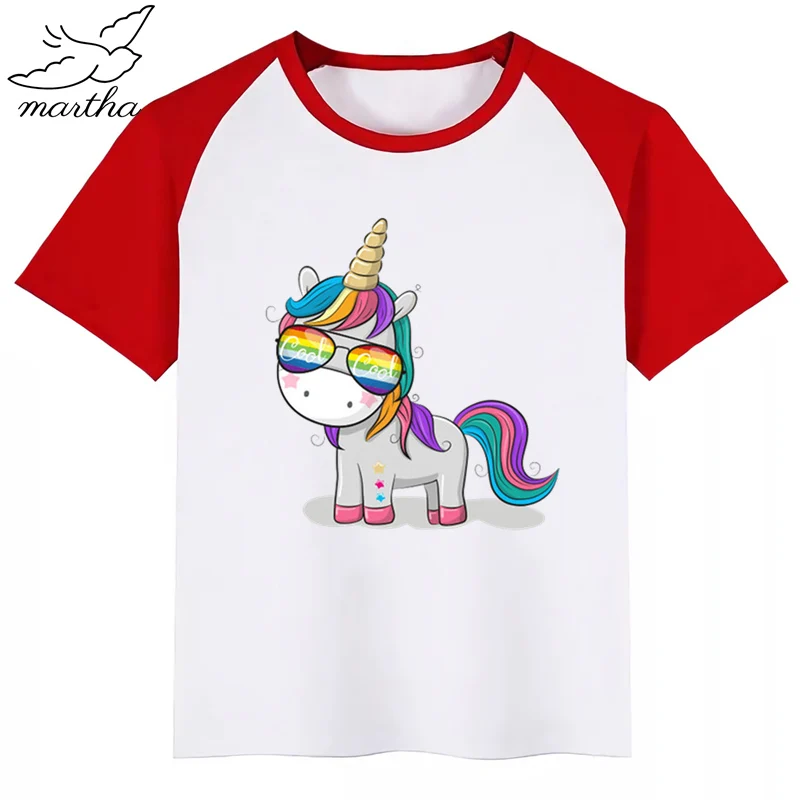 Милая футболка с рисунком единорога для мальчиков и девочек Забавная детская