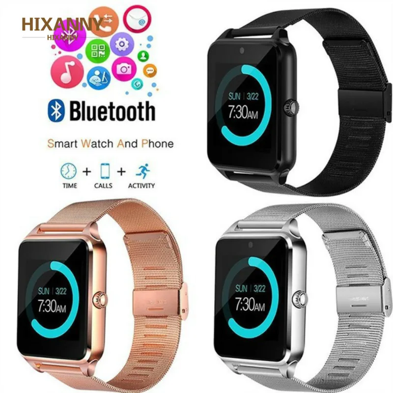 Bluetooth GT08 Plus Смарт часы с металлическим ремешком Z60 наручные Поддержка Sim TF карты