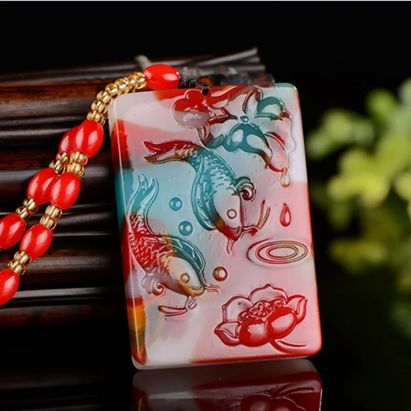 Природный цвет Hetian Нефритовый камень Рыба кулон ожерелье китайская Нефритовая