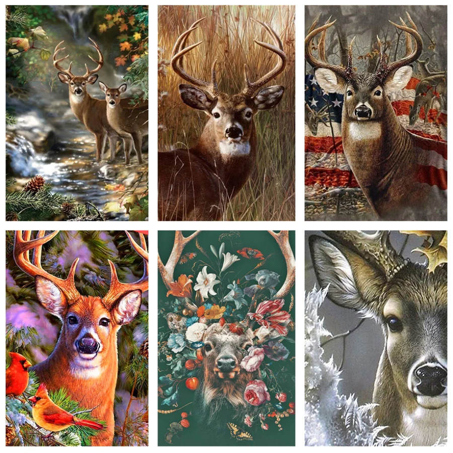 

Алмазная 5D живопись «сделай сам», полный набор для вышивки крестиком с изображением животных, оленя и цветов, мозаика для домашнего декора